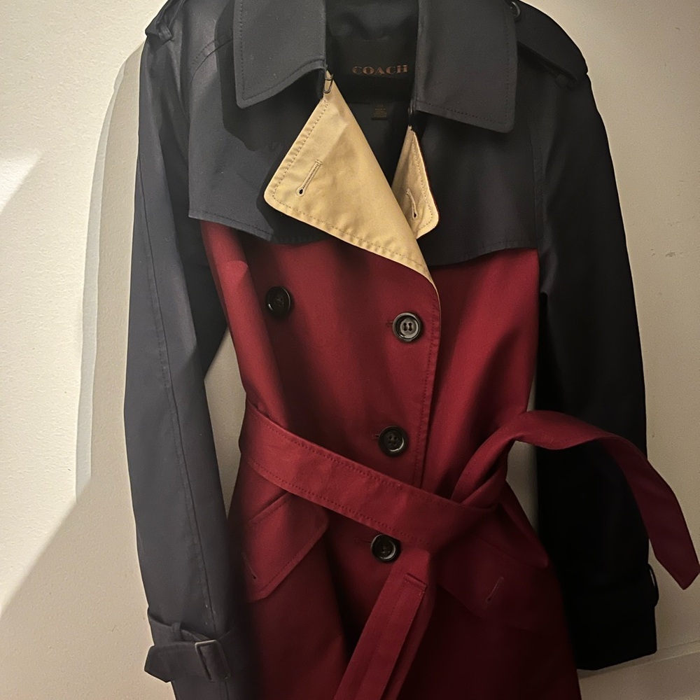 Vintage COACH Peacoat Red with Navy Sleeves and Beige